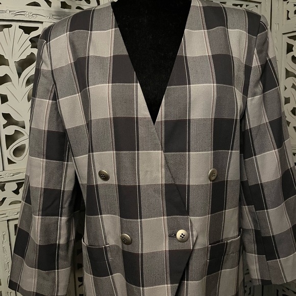 VINTAGE EXECUTIVE COLLECTION BLACK & GREY PLAID LONG SLEEVE JACKET BLAZER - Picture 2 of 11